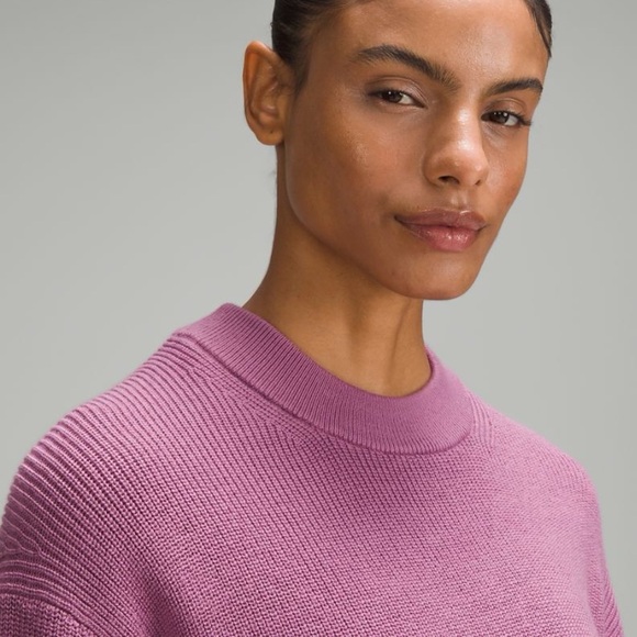 LULULEMON Merino Wool Blend Ribbed Crew Neck Sweater Dusty Pink Size 6 Oversized - Picture 4 of 10
